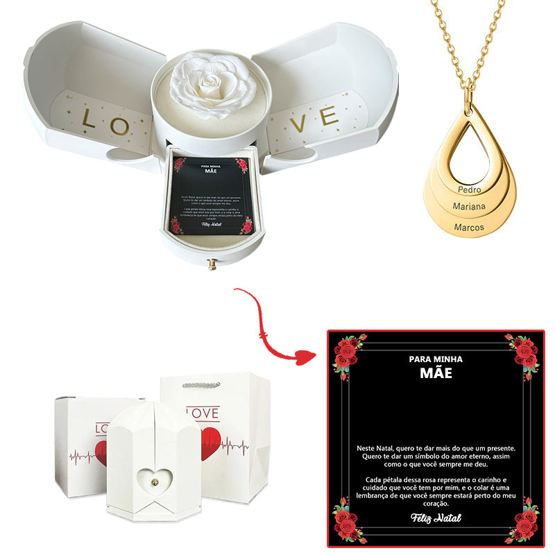 Caixa com Rosa Eterna & Colar Gota Personalizado - Para Minha Mãe