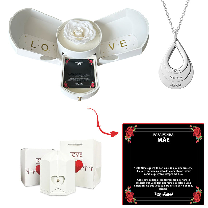 Caixa com Rosa Eterna & Colar Gota Personalizado - Para Minha Mãe