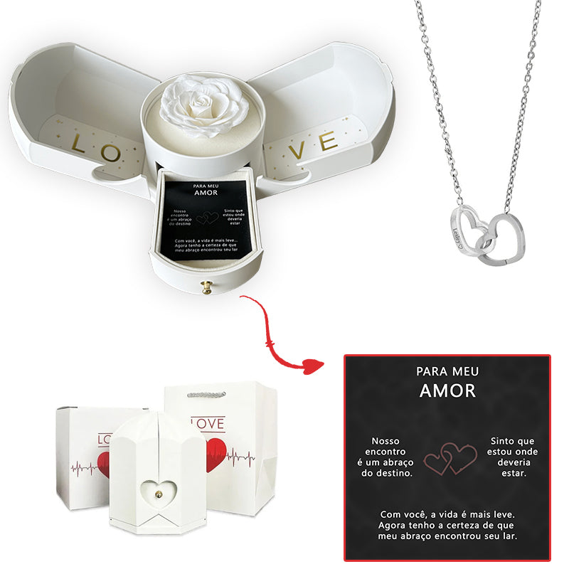 Caixa com Rosa Eterna & Colar Coração Personalizado